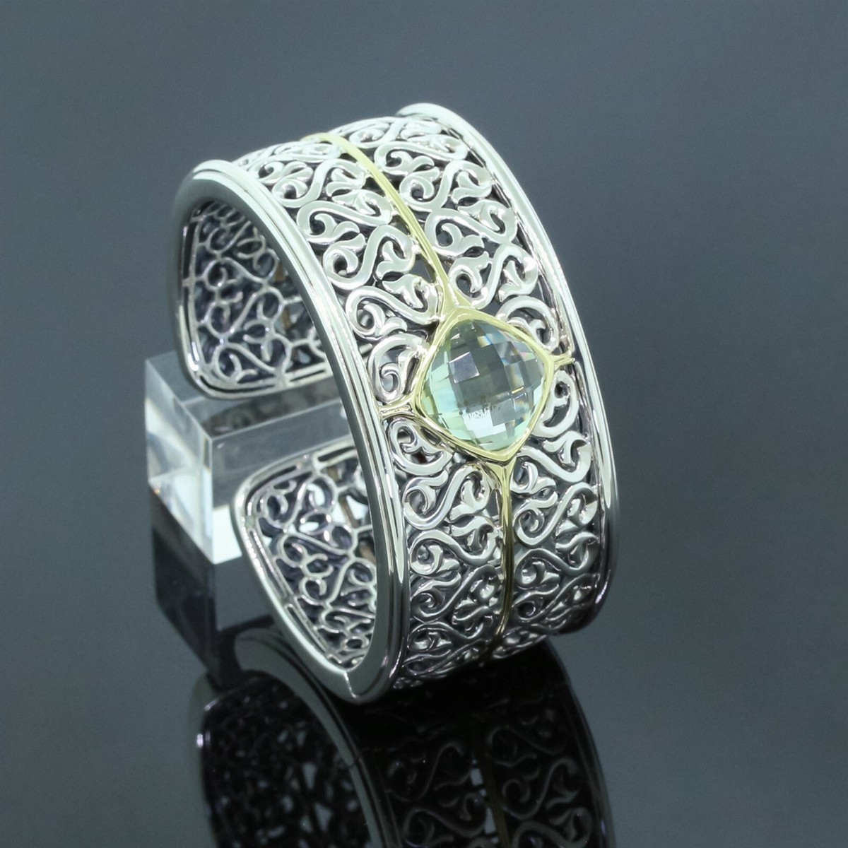 Charles Krypell 925 Silver 18K Yellow Gold Prasiolite Filigree