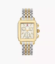 New Michele Deco MOP Diamond Dial Two-Tone Steel Ladies Watch (MWW06A000779)