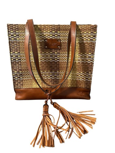 Patricia Nash Embossed Wicker Woven Toscano Khaki Tote P607342 - Picture 17 of 21