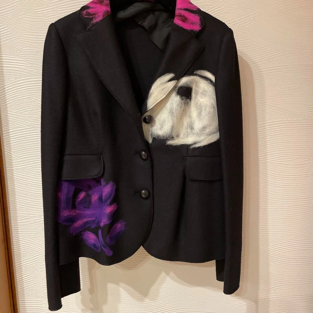 Giacca sartoriale blazer MOSCHINO motivo coniglio floreale lana e feltro decorato