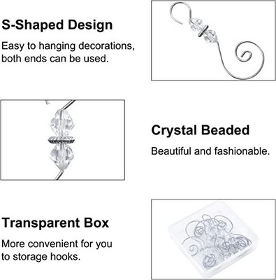 200pcs Mini S-Hooks, Stainless Steel Small Hooks For Crafts - Sun Catchers, Chandelier Crystals, Christmas Tree Decor
