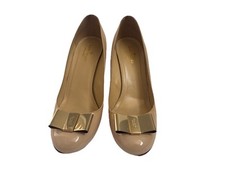 Kate Spade Heels Shoes 9 B Patent Leather Tan Beige with Bow