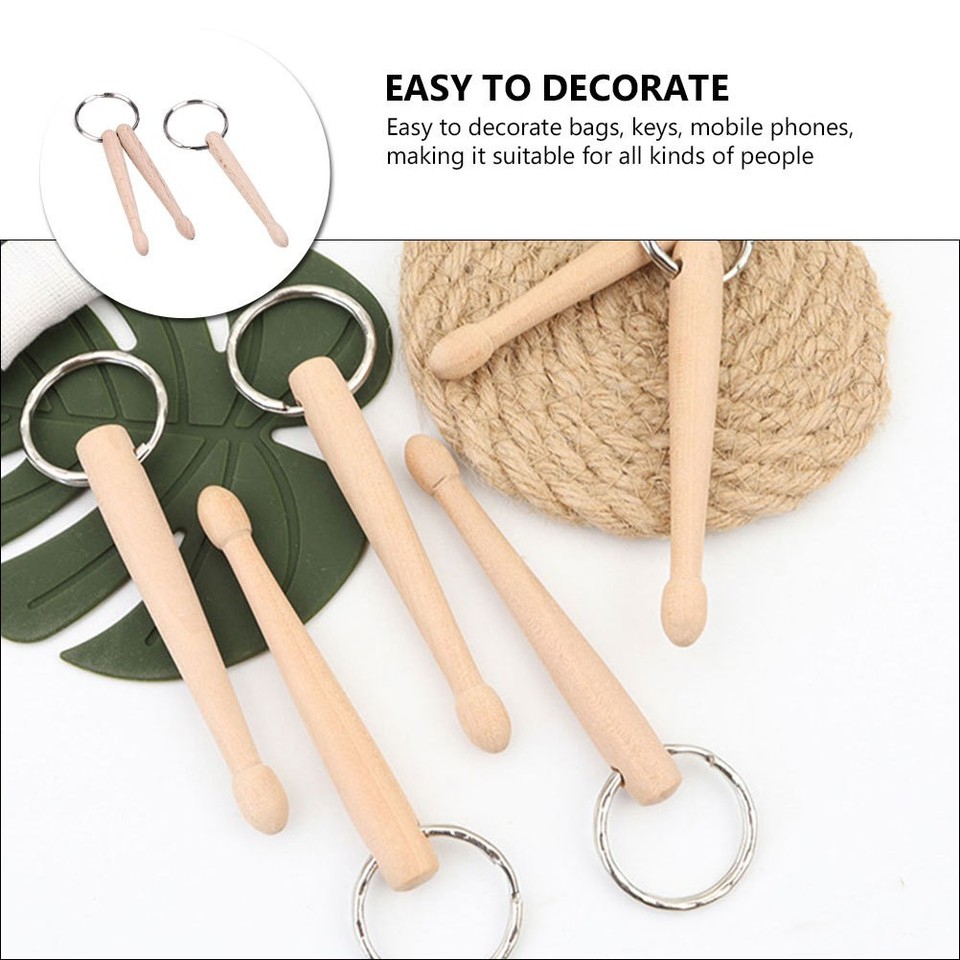 2Pcs Reusable Wooden Drum Stick Key Rings Creative Key Hanging Decor ...