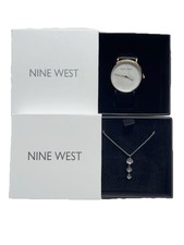 Nine West Felicity Analog Ladies Watch. Black RoseGold & Daphne Necklace Combo