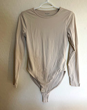 Old Navy Women's Beige Solid Long Sleeve Bodysuit One Piece, Regular Size M