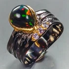 Top 3ct  Natural Black Opal Ring 925 Sterling Silver Size 7 /R443046
