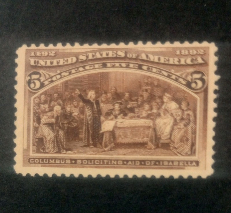 1893 U.S. MNH Scott #234 Brown 5 Cent Columbus Soliciting Aid from Isabella...