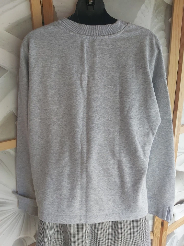 Sudadera DKNY Sport Para Mujer Gris Talla L Logo Bordado Recortado Pullover Top Foto 4 de 4