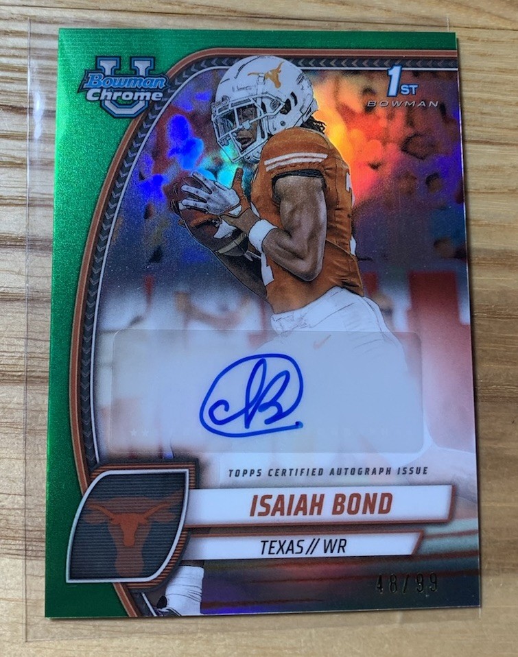 Isaiah Bond 2024 Bowman Chrome Green Refractor Auto SP /99 Texas