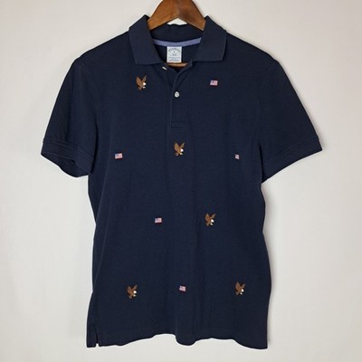 Brooks Brothers Performance Polo Shirt Mens Medium Blue Slim Fit Eagle USA Flag