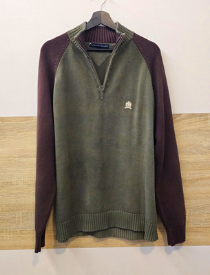 Tommy Hilfiger Vintage Strick Troyer Khaki Weinrot Gr. L/XL