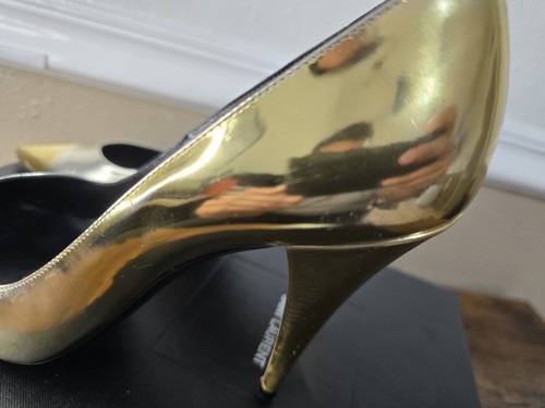 Saint Laurent Paris Kiki Gold Patent Leather Women Pointed ToHeels Shoes Size 8 - Picture 4 of 14