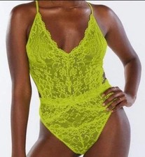 Savage X Fenty Floral Lace Teddy Acid Lime Cutout All over Stretch Lace Size S
