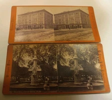 TWO Detroit Stereoviews Moffat Block Grand Circus Park Circa 1879 Michigan MI