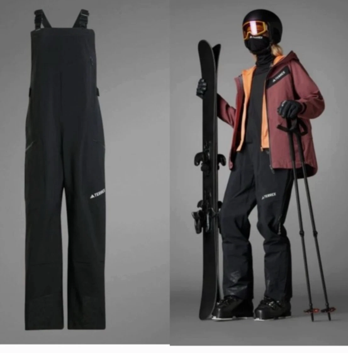 NWT $550 Adidas Terrex Techrock GTX C-Knit Bib Black Damen S (IN8783) Ski Pants
