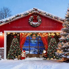 Christmas Garage Door Cover Decorations 7x16ft Large Christmas Garage Door Ba...