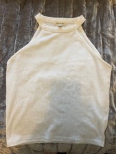 river island white ribbed halter neck tank top size 10