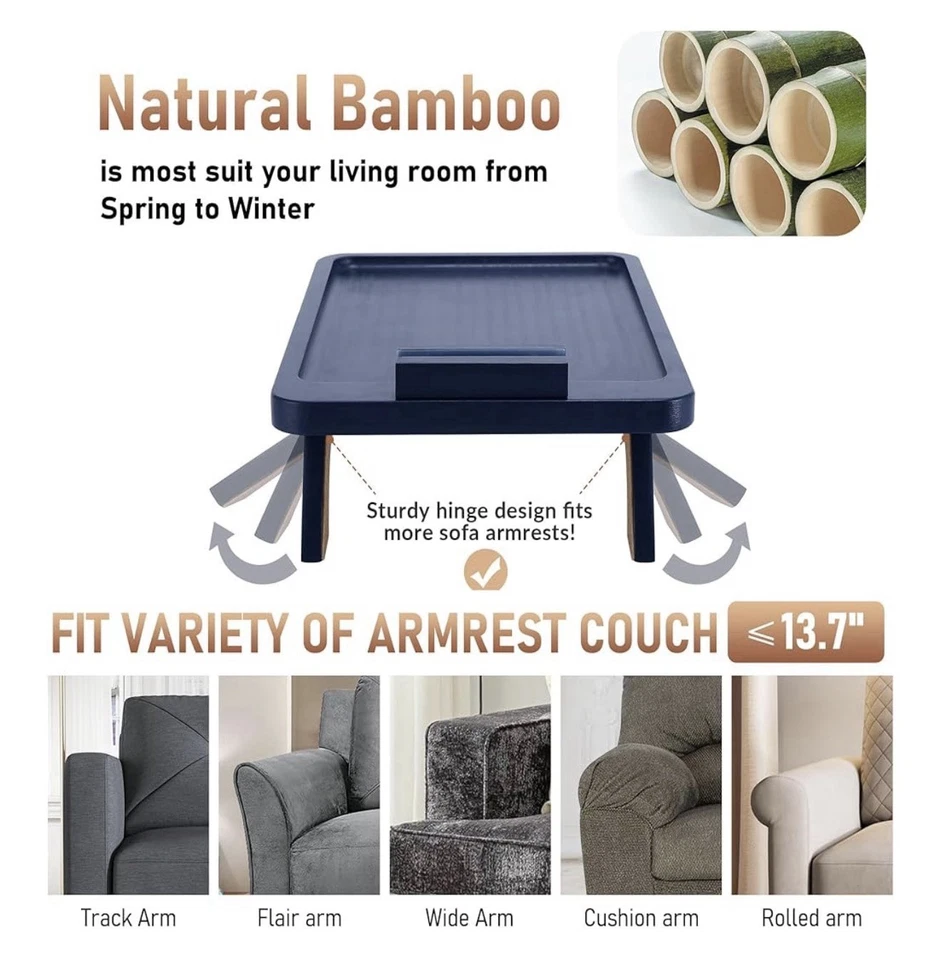SINWANT Mesa Apoyabrazos Sofá, Mesa Brazo Sofá Bambú con Soporte para Teléfono Foto 3 de 4