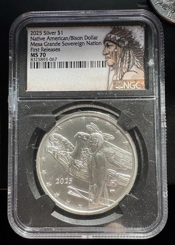 First Release 2025 Mesa Grande Native American Bison Dollar 1oz Silver NGC MS 70