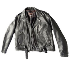 Black Leather Interstate Leather 52 Motorcycle Riding Jacket Coat 2XL USA Made