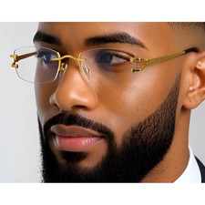 Rimless Gold Frame Clear Lens Eyeglasses Men's Fashion Vintage Designer Style