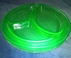 3 Vintage Green Depression Uranium Glass Divided 9 Inch Plates Uv Reactive