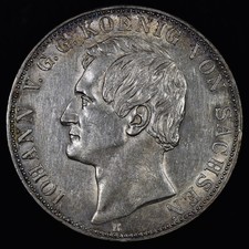 1861 SAXONY 2 TALER ✪ AU ALMOST UNC DETAILS ✪ SILVER THALER SACHSEN COIN 38AB