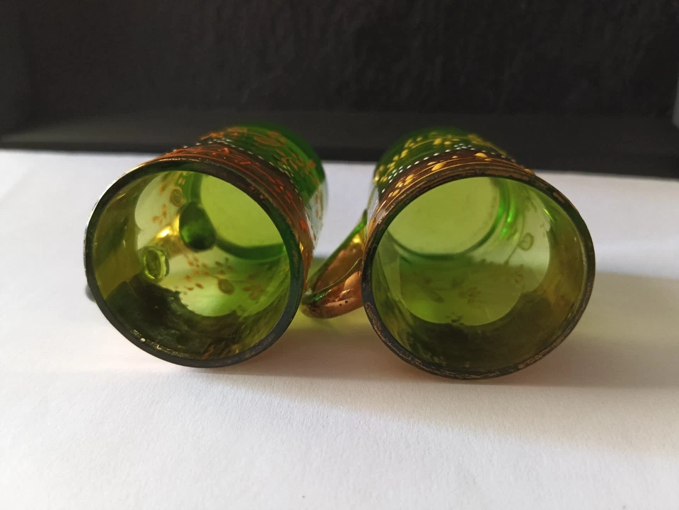 Anciens Petits Verres A Liqueur Ou Chopes A Liqueur En Cristal Décor Émaillé - Photo 4/4