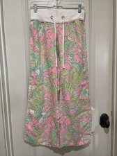Lilly Pulitzer Linen Wide Leg Tropical Coastal Palazzo Drawstring Pants Size XS