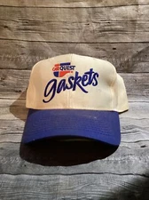 Vintage Carquest Gaskets Victor Reinz Hat Cap White Blue Leather Strap Back 