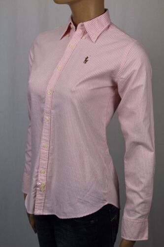 Ralph Lauren Pink Slim Fit Striped Oxford Blouse Shirt Multi Color Pony NWT