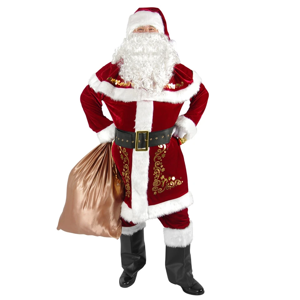 Men's Santa Costume Set Christmas 12pcs Deluxe Velvet Adult Santa Claus Suit - Image 2 of 4