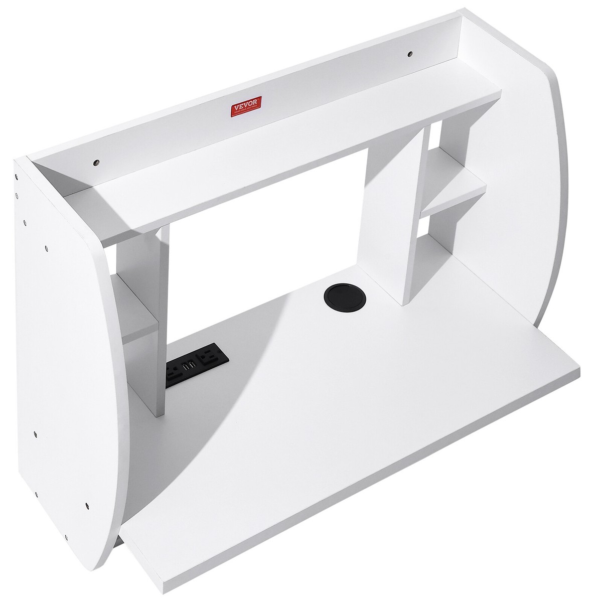 VEVOR Wall Mounted Floating Desk With Power Socket & Shelves | 32.28" Home Office Desk | 100 Lbs Capacity, No Drill - View #7