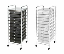 10 DRAWER PLASTIC STORAGE SOLUTION TROLLEY 360&deg; ROTATION 4 CASTOR WHEELS
