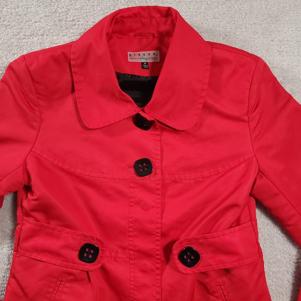 Giacca a Gallery Company Coat Women's Medium Red Collared Lined Padded Shoulders - Image 2 of 4