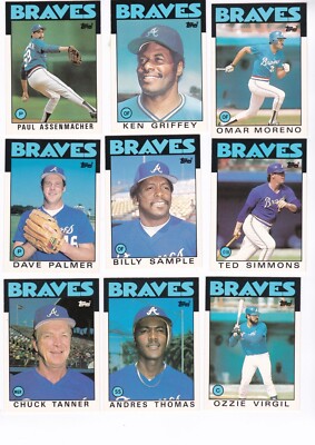1986 Topps Traded Atlanta Braves team set - 9 card lot - NM       (TT86)