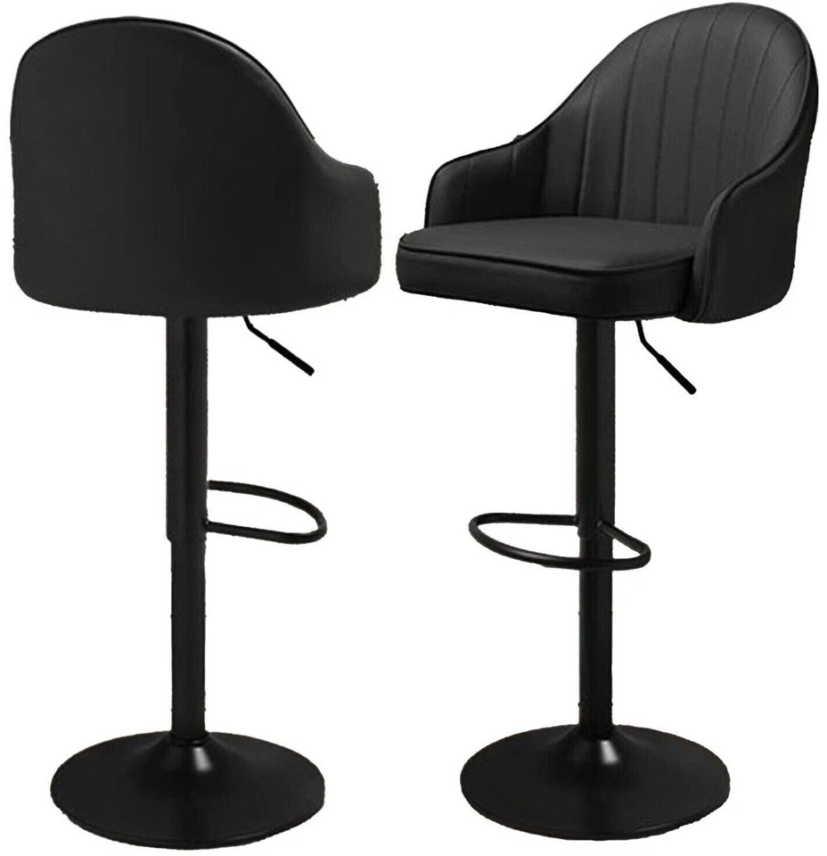 BAR STOOLS BLACK GREY GAS LIFT SWIVEL HOME BREAKFAST COUNTER CHAIR PU LEATHER x2 - Image 2 of 4