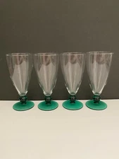 Set of 4 Emerald Green Ball Stem Clear Iced Tea Glasses