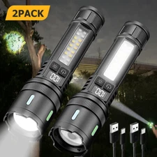 2 Pack Super Bright LED + COB Flashlight Rechargeable Tactical Work Light Torch