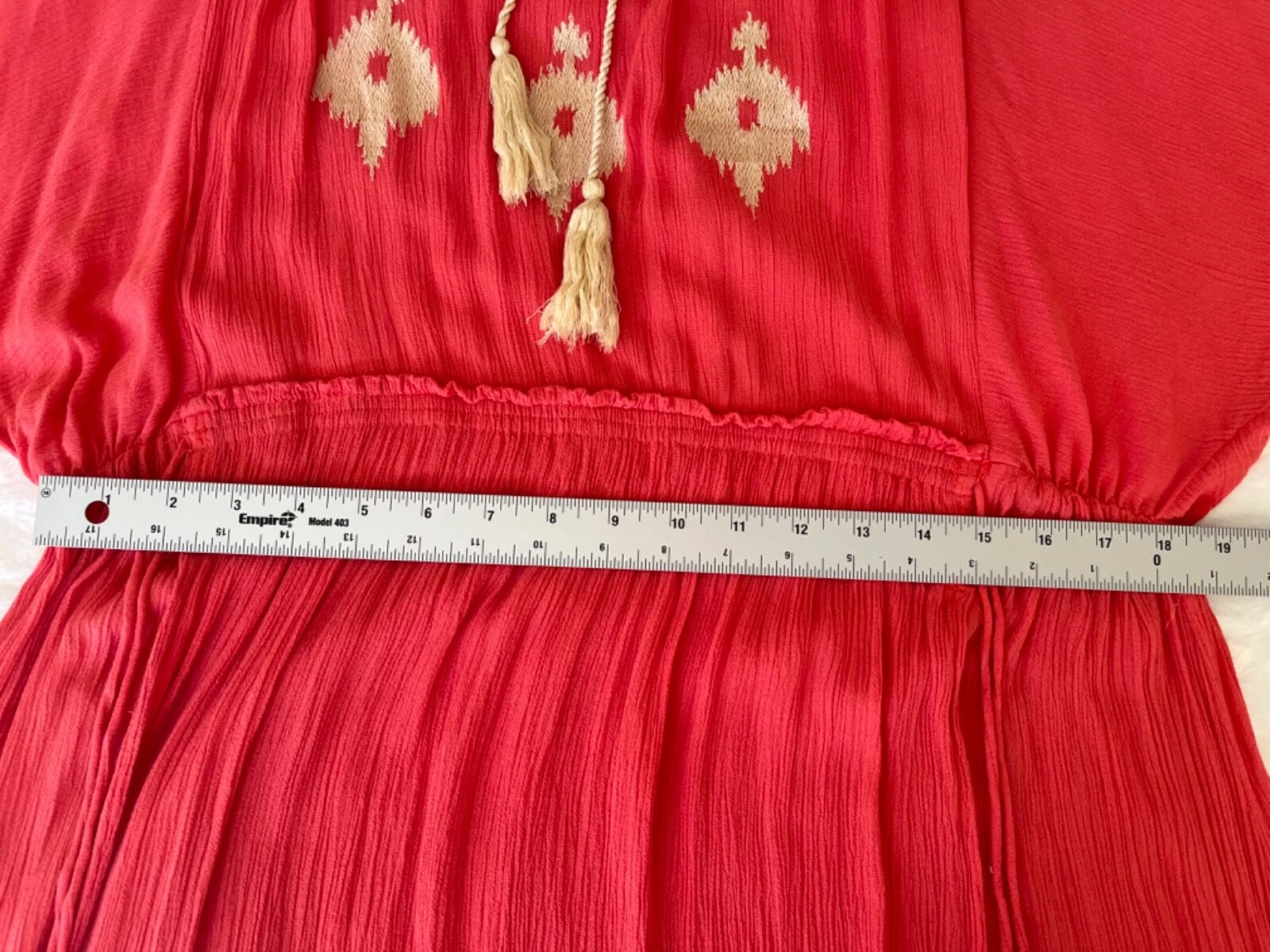 OFF WHITE Abito Sand & Spirit taglia M corallo bianco sporco ricamato nappa manica 3 4 boho