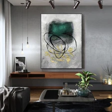 Minimalist Line Decorative Painting Green Hand painted Oil Painting Living Room