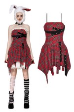Dark In Love Christmas Punk Gothic Distressed Asymmetric Hem Plaid Short Dress