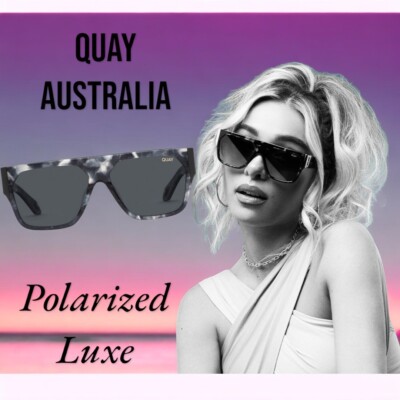 NEW Quay Shield POLARIZED Sunglasses GO OFF Black Tort Sunnies LUXE Sunnies Nice
