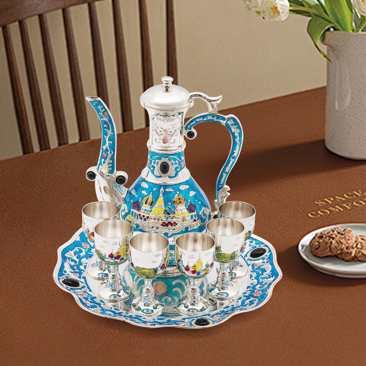 【Birmingham Handycrafts Co.】透かしのティーセット Blue Vintage Tea Crafts Teapot Cup Set Tea Crafts Teapot with 6