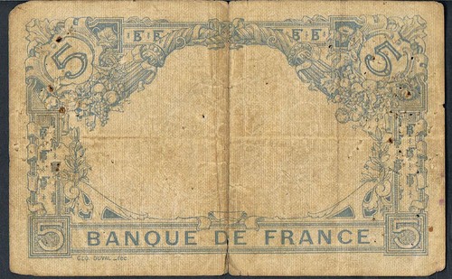 FRANCE BANKNOTE 5 P70 1915 ARIES 04 VG - p/h - Picture 2 of 2