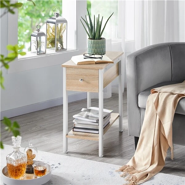 Narrow Side Table w Drawer Sofa End Table Nightstand Storage for Living Room