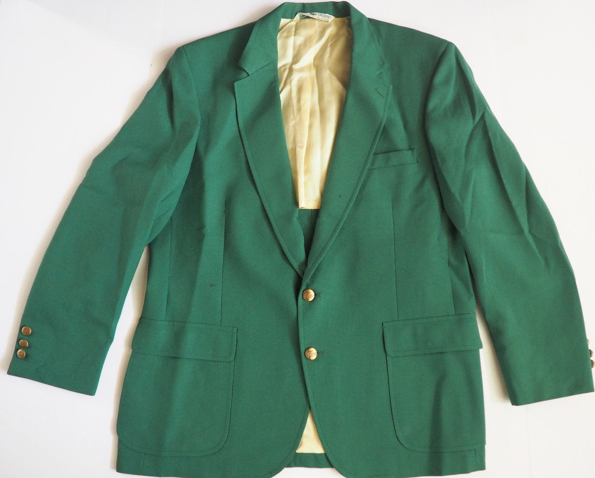 Vintage Izod LACOSTE Kelly Green Blazer Jacket Gold Signature Alligator  Buttons