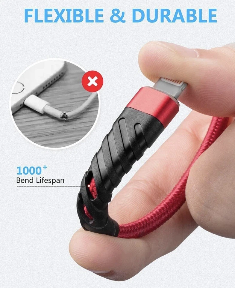 3 Pack Fast Charger USB Cable For iPhone 6 7 8Plus iPhone XR Xs Max 11 12 13 Pro - Image 4 of 4