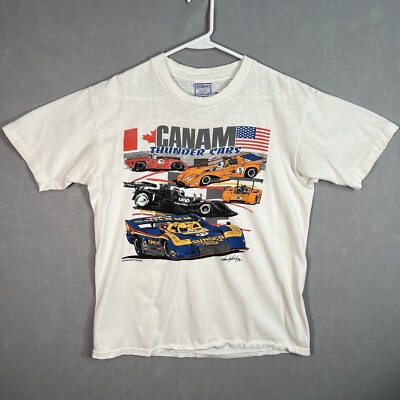 Vintage 90s Can Am Racing Porsche McLaren Car T shirt Adult Large White  Mens