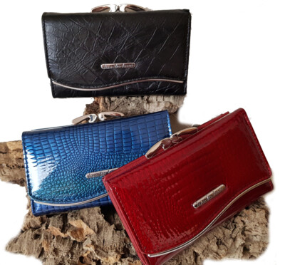 Neu RFID Damen Geldbörse Knips Verschluss Echt Leder Portemonnaie viel  Stauraum